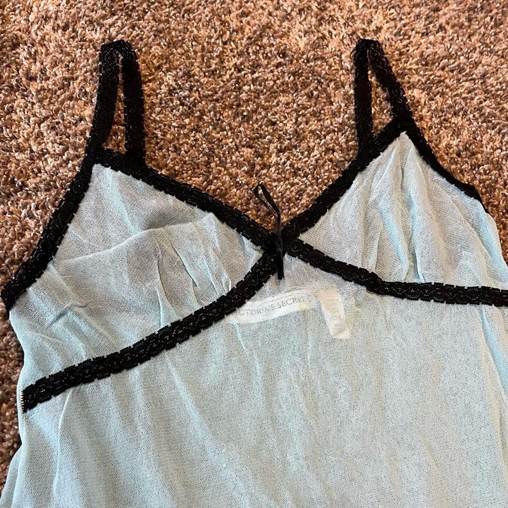 Victoria’s Secret 1997 teal blue + black sheer mini lingerie slip - Picture 5 of 5